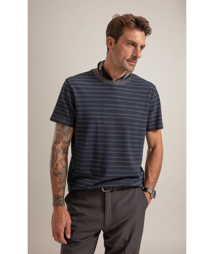 T-Shirt Piquet Gd Listra Estreita Mc Cinza Medio