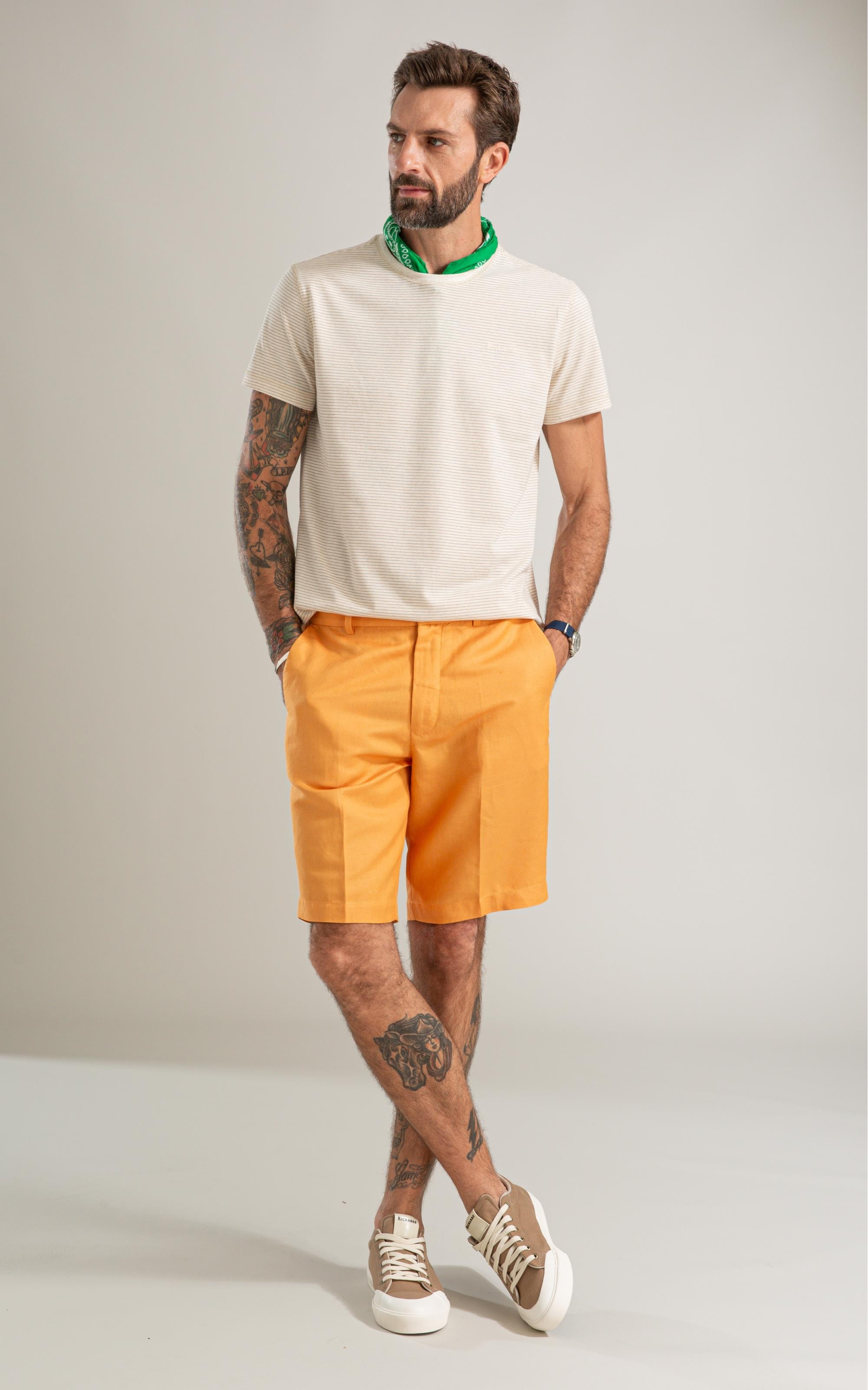 T-Shirt Piquet Linen Listrado Bf Caqui