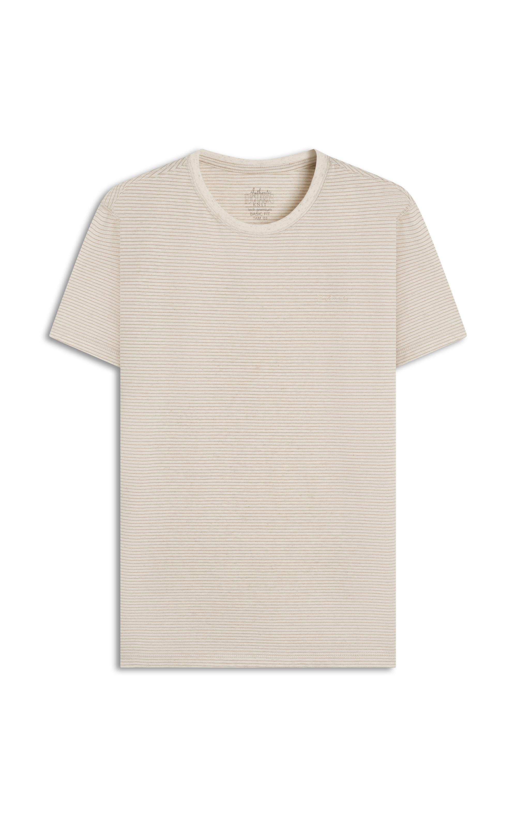 T-Shirt Piquet Linen Listrado Bf Caqui
