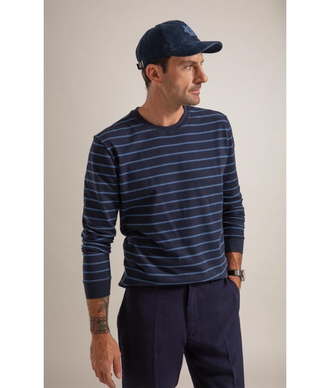 T-Shirt Piquet Listrado Ml Marinho