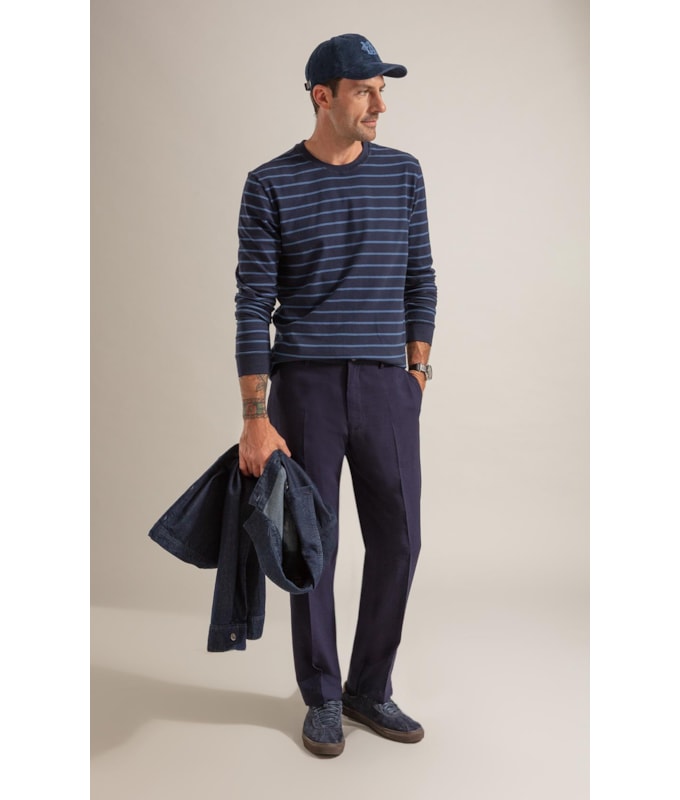 T-Shirt Piquet Listrado Ml Marinho