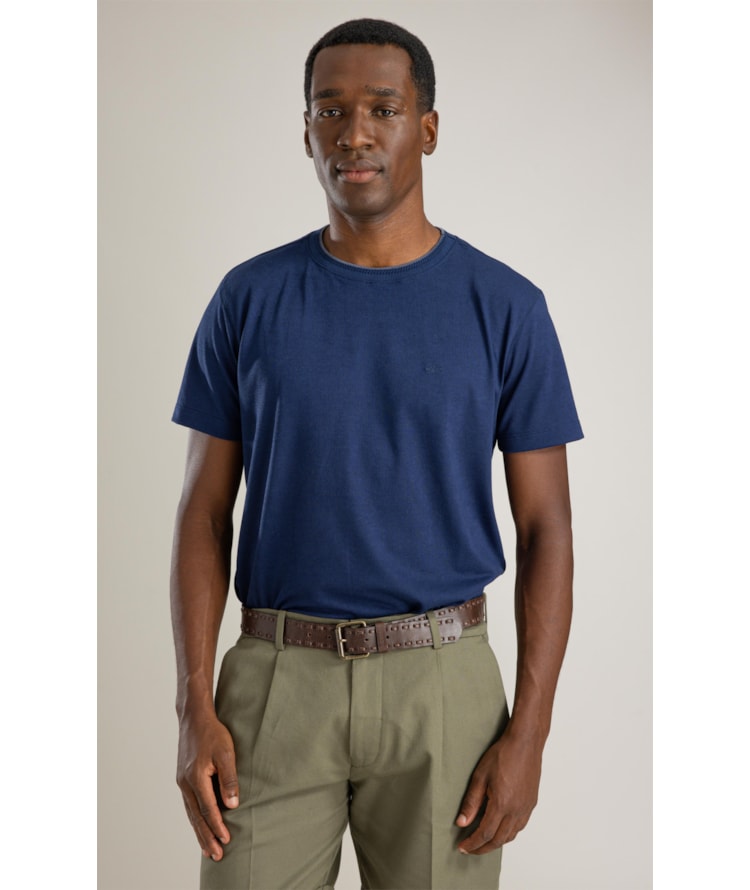 T-Shirt Piquet Polyvisco Gola Friso Bf Marinho