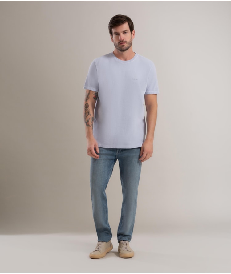T-Shirt Piquet Washed Mc Azul Claro