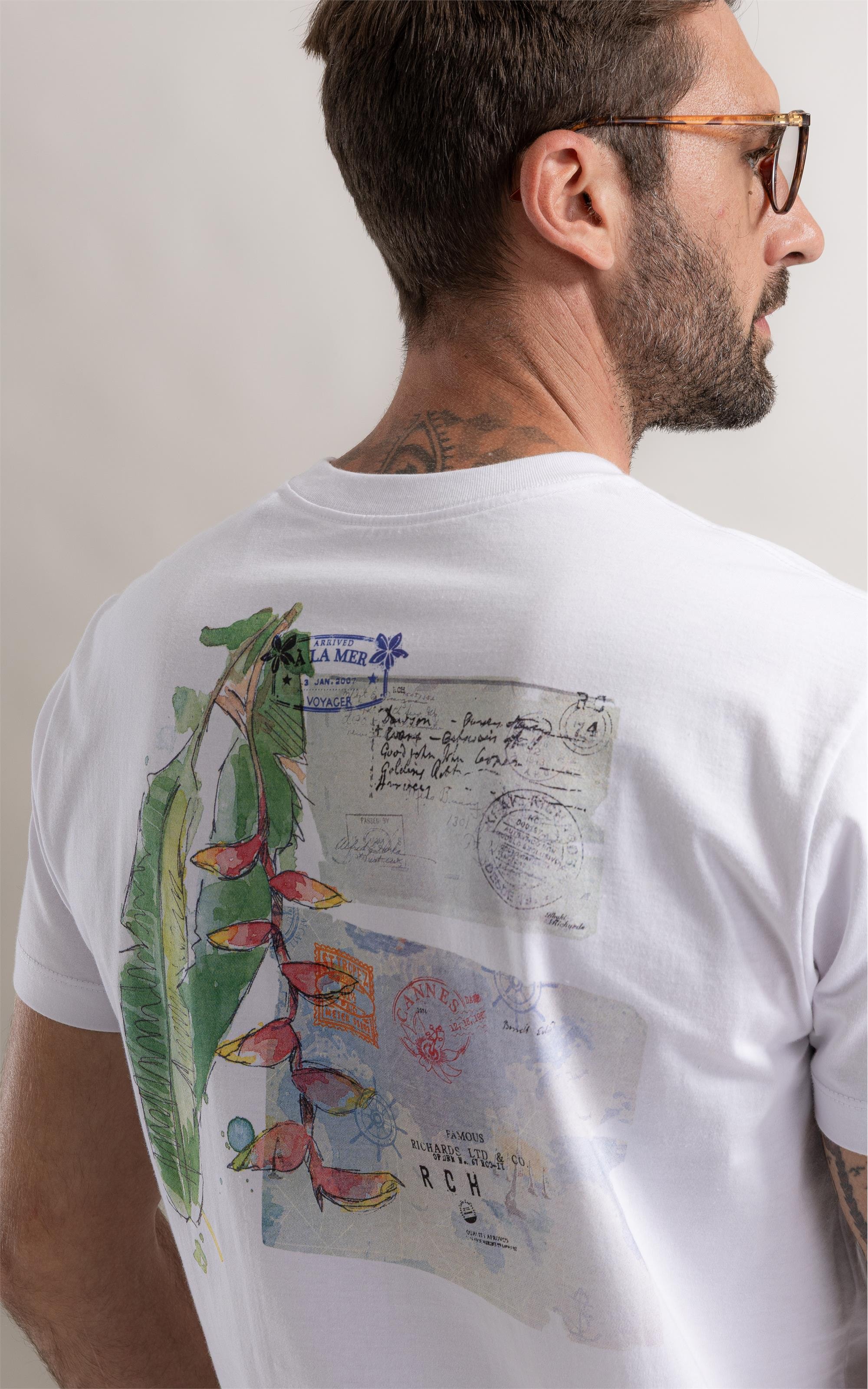 T-Shirt Postais Colagem Branco