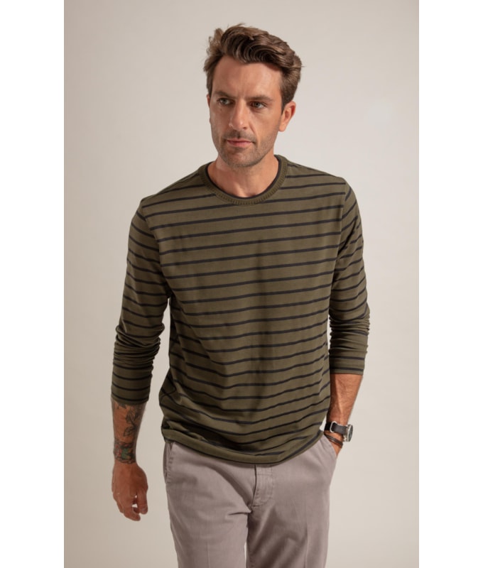 T-Shirt Rugby Listrado Ml Verde Militar