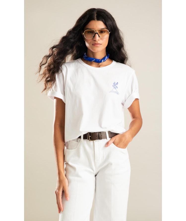 T-Shirt Samia Estampa Beach Branco