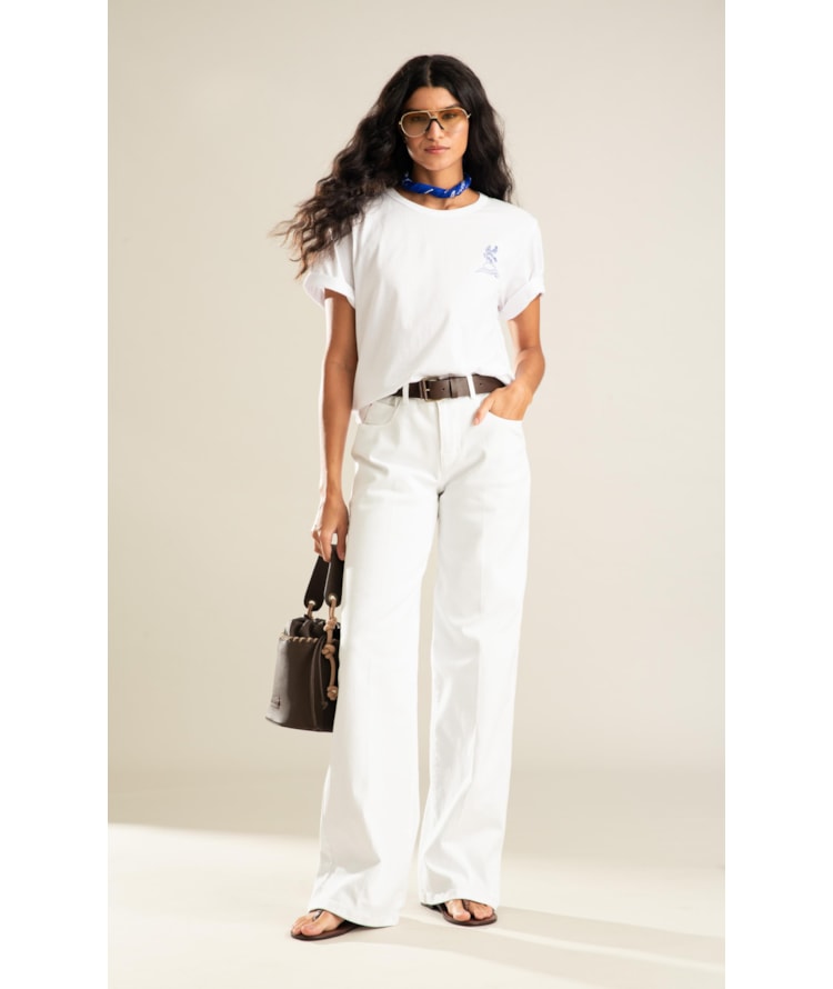 T-Shirt Samia Estampa Beach Branco