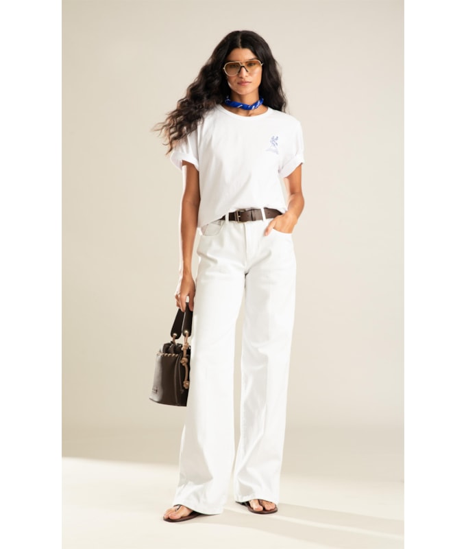 T-Shirt Samia Estampa Beach Branco