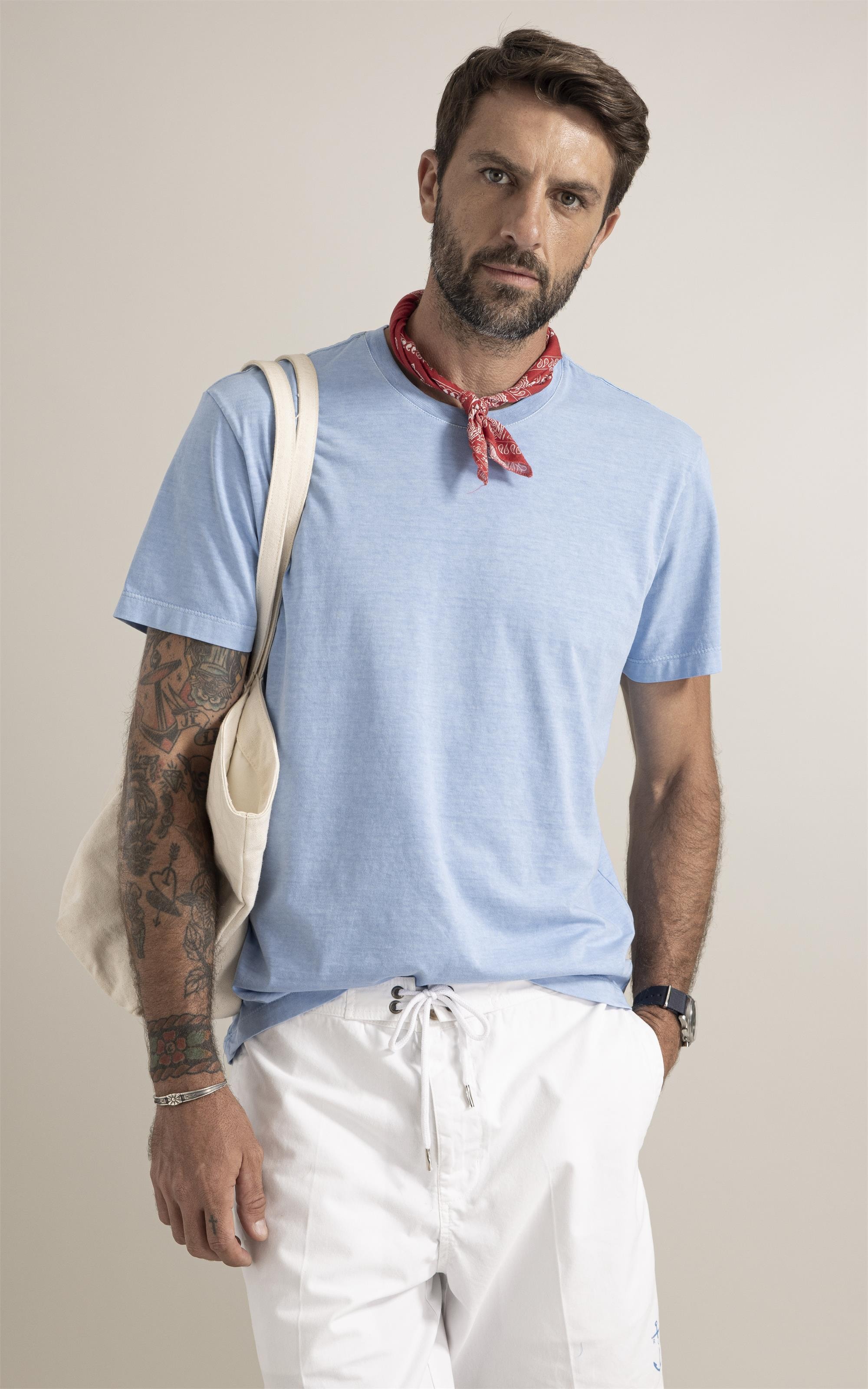 T-Shirt  Washed Aquarela Mono Barco Azul Claro