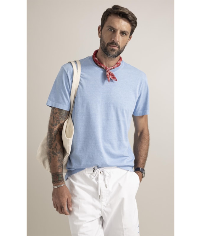 T-Shirt  Washed Aquarela Mono Barco Azul Claro