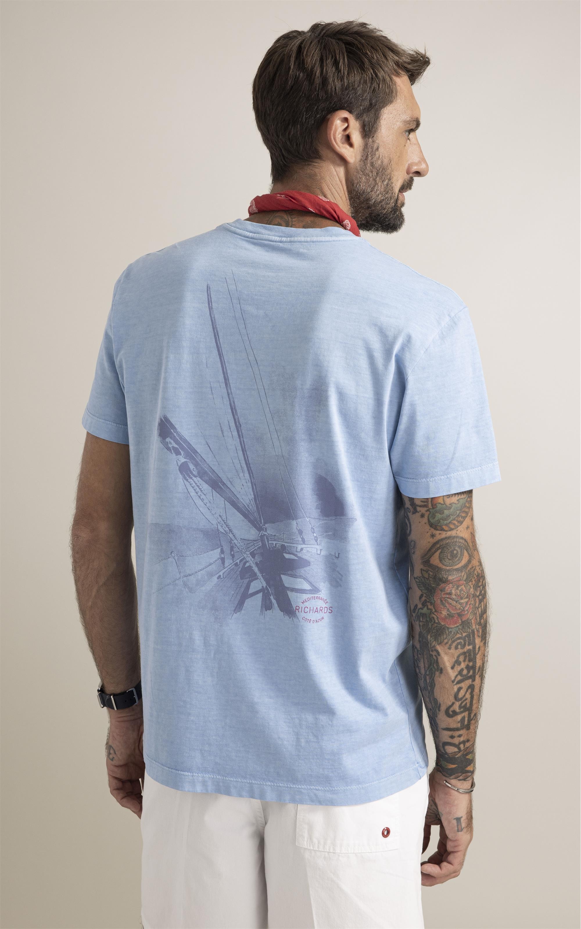 T-Shirt  Washed Aquarela Mono Barco Azul Claro