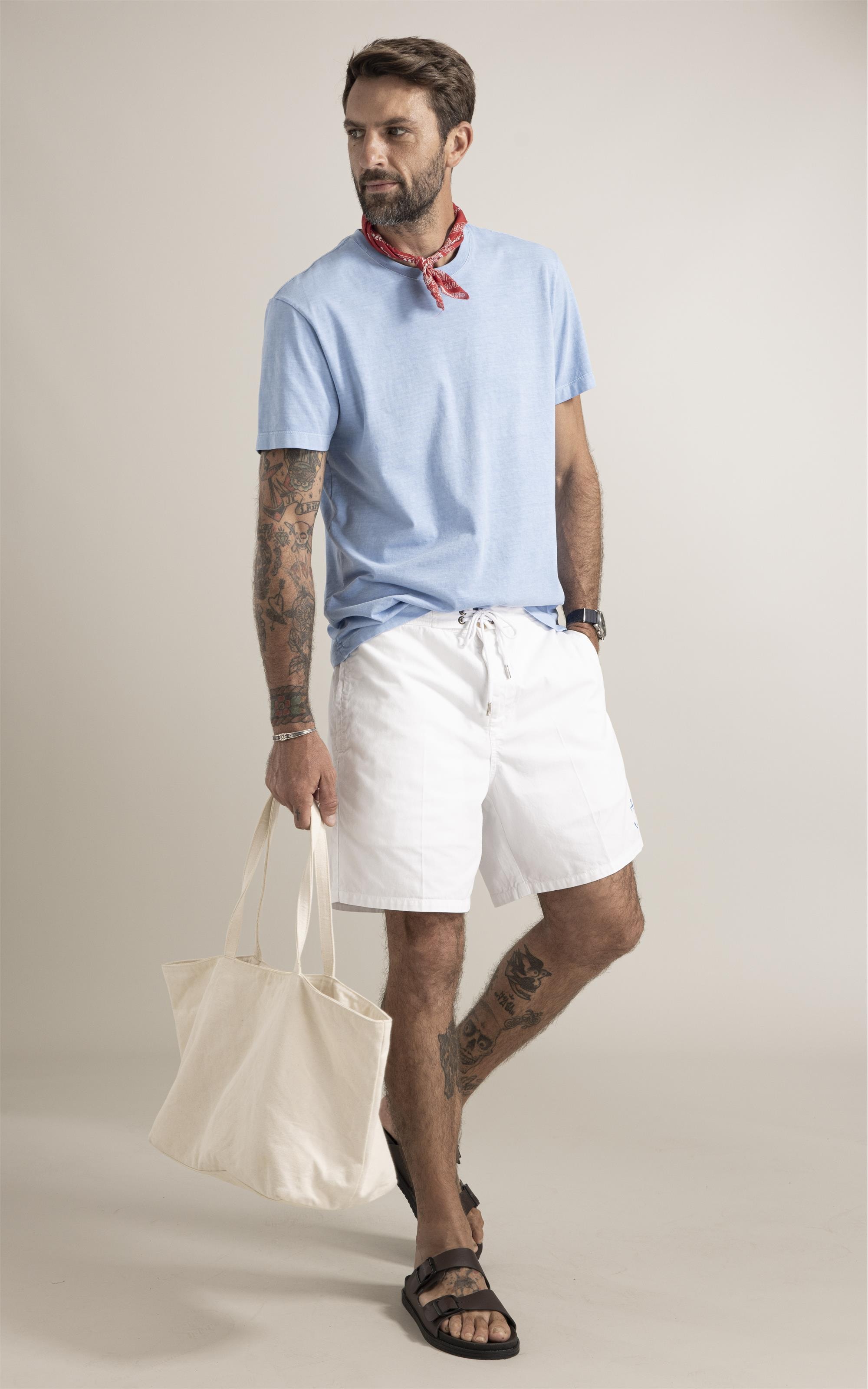 T-Shirt  Washed Aquarela Mono Barco Azul Claro