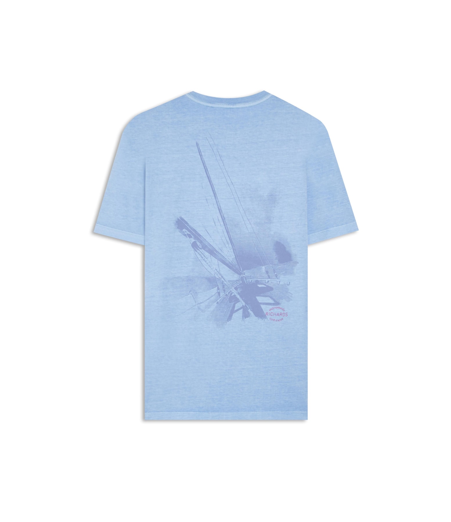 T-Shirt  Washed Aquarela Mono Barco Azul Claro
