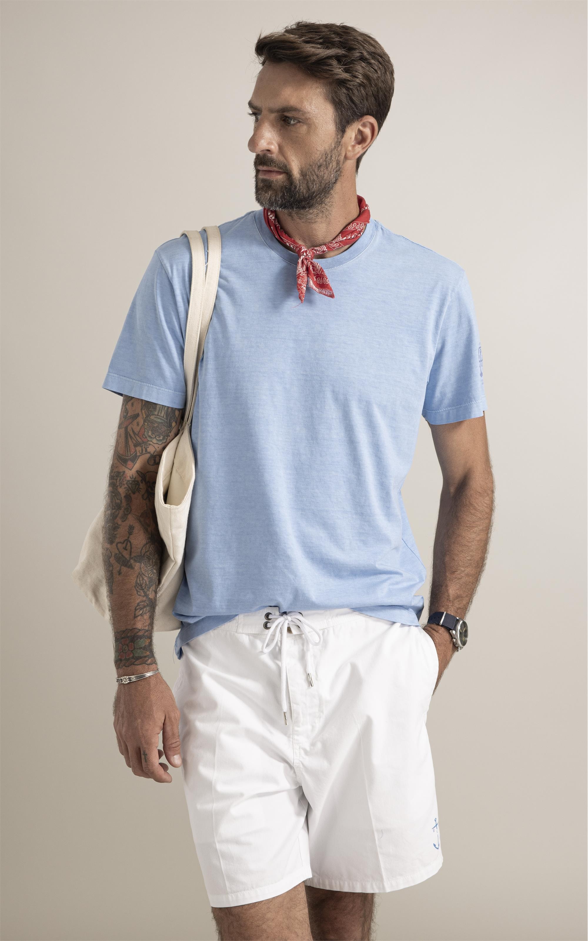 T-Shirt  Washed Aquarela Mono Barco Azul Claro