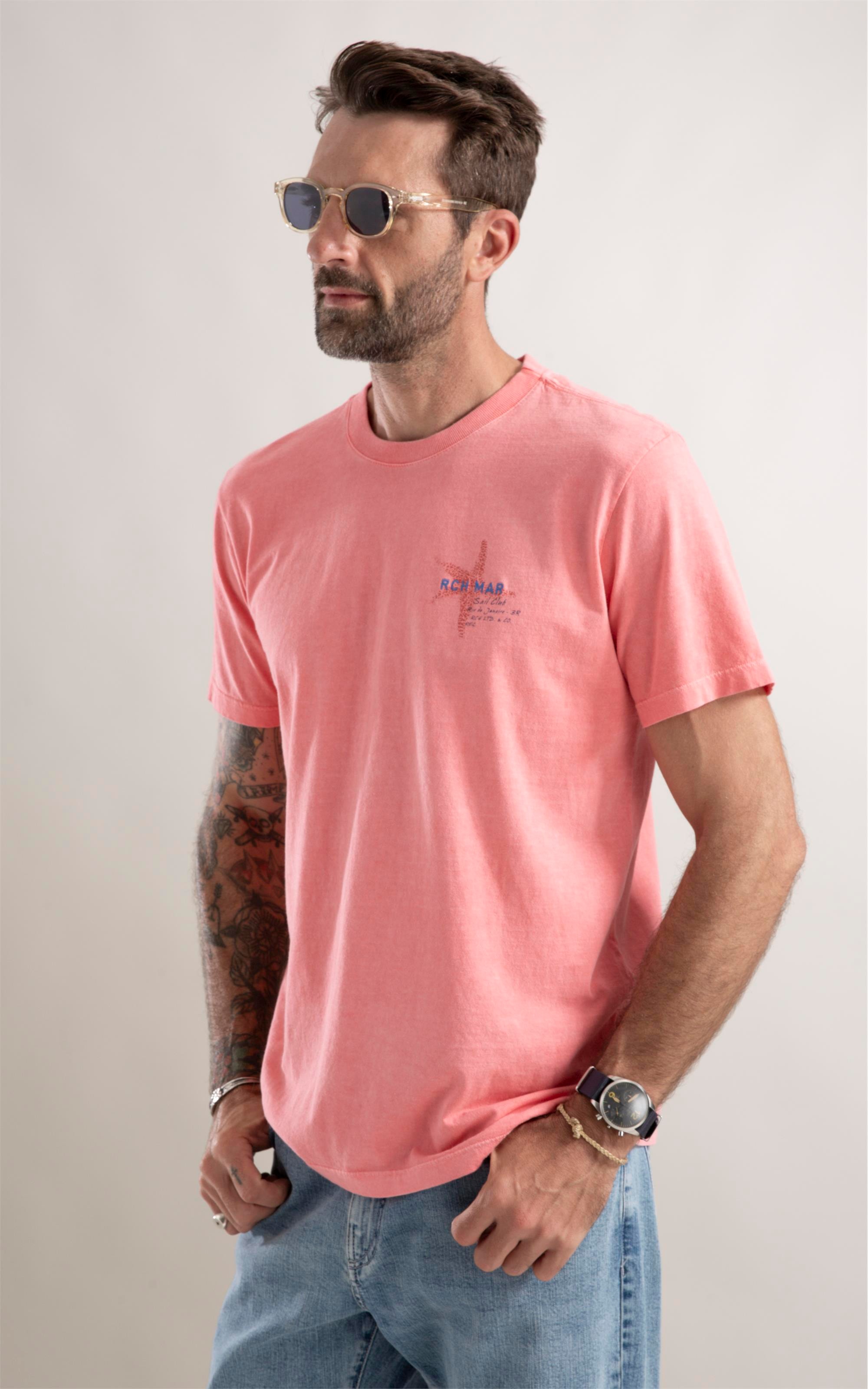 T-Shirt Washed Bordado Star Rosa Gum