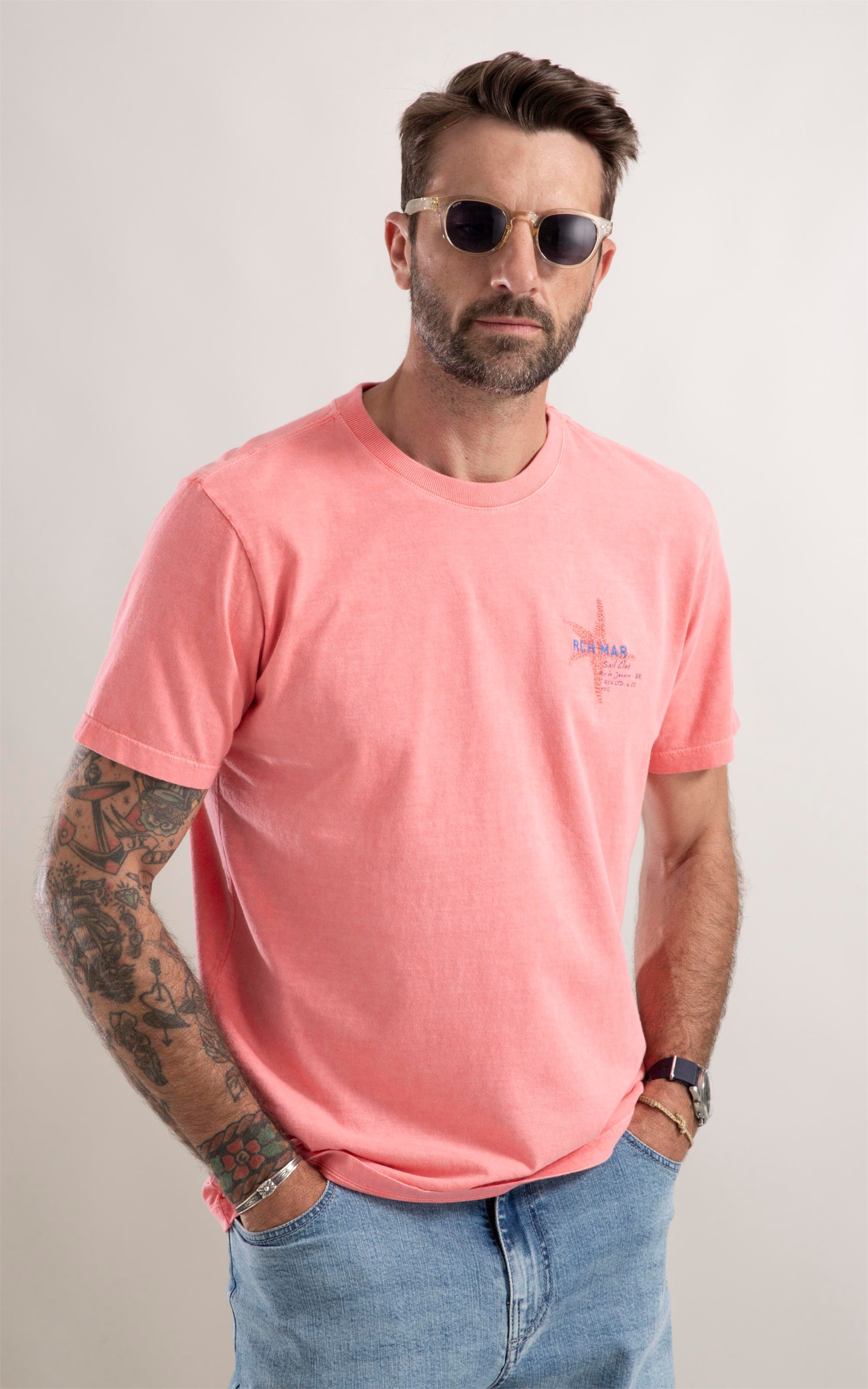 T-Shirt Washed Bordado Star Rosa Gum