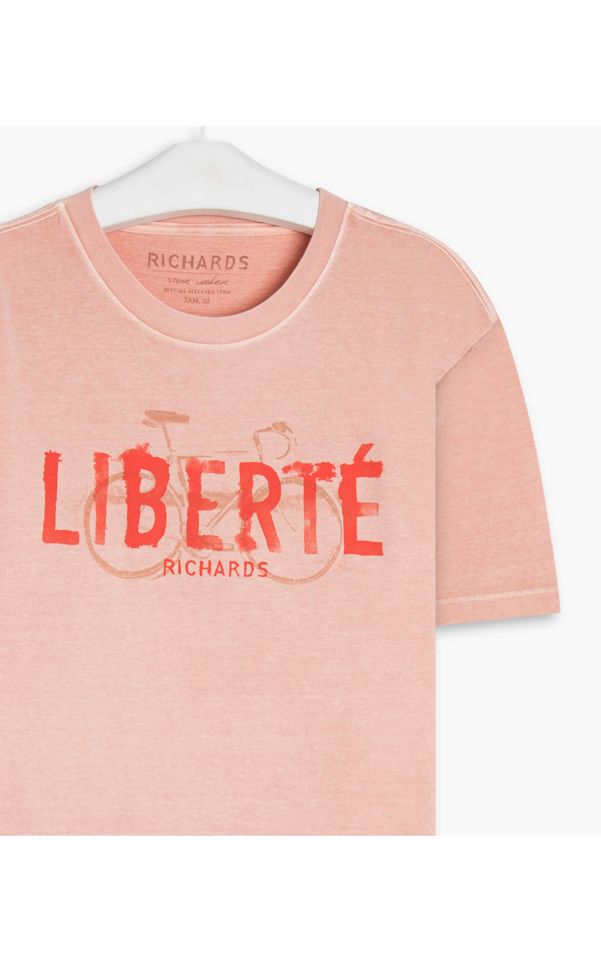 T-Shirt Washed Liberte Bike Salmao