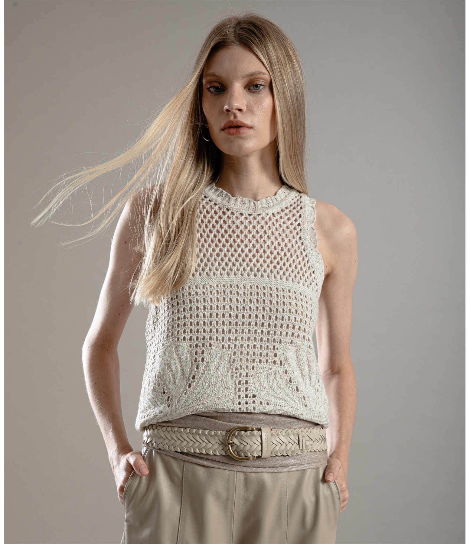 Tricot Aimee Jacquard Hibiscos Natural