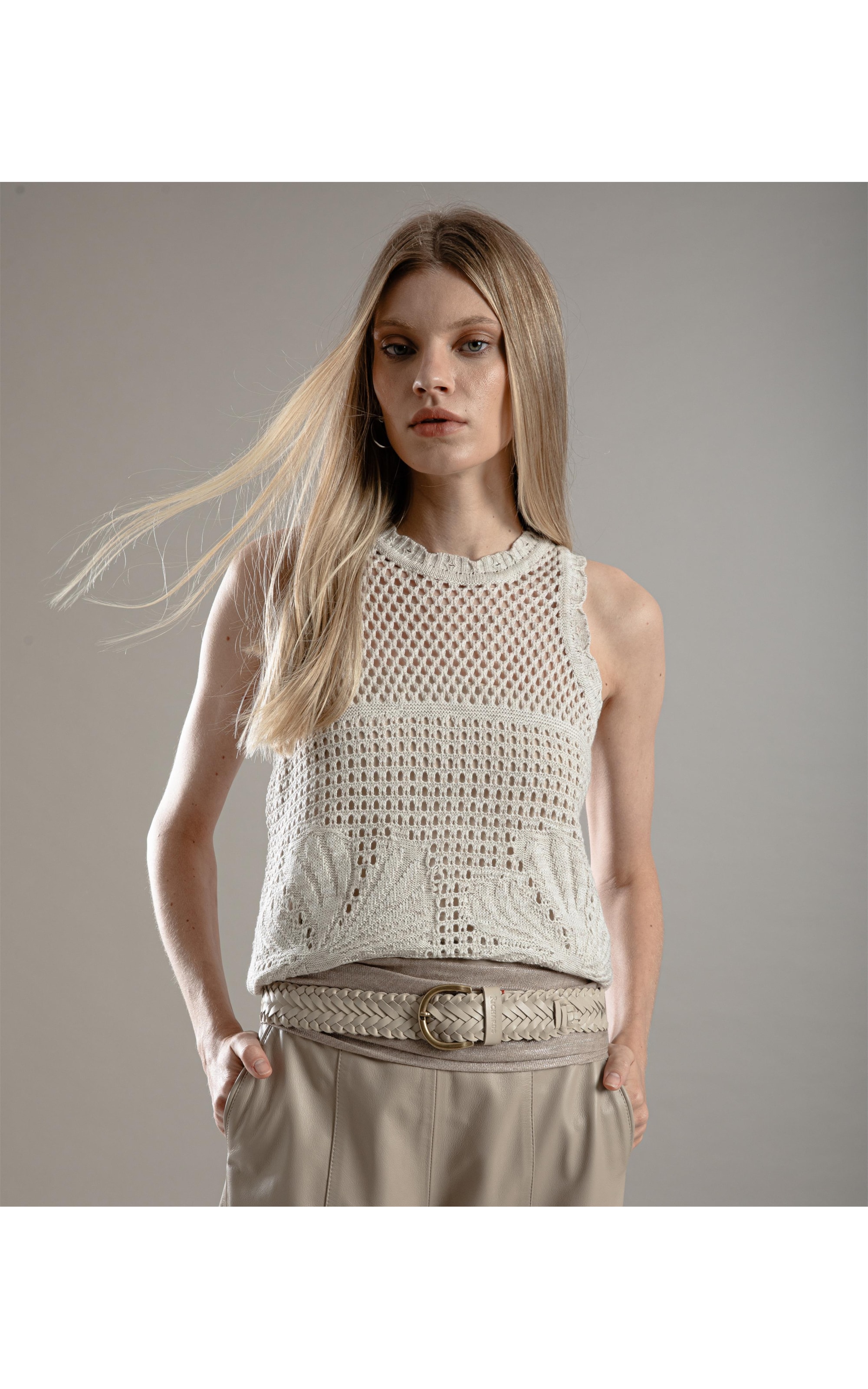 Tricot Aimee Jacquard Hibiscos Natural