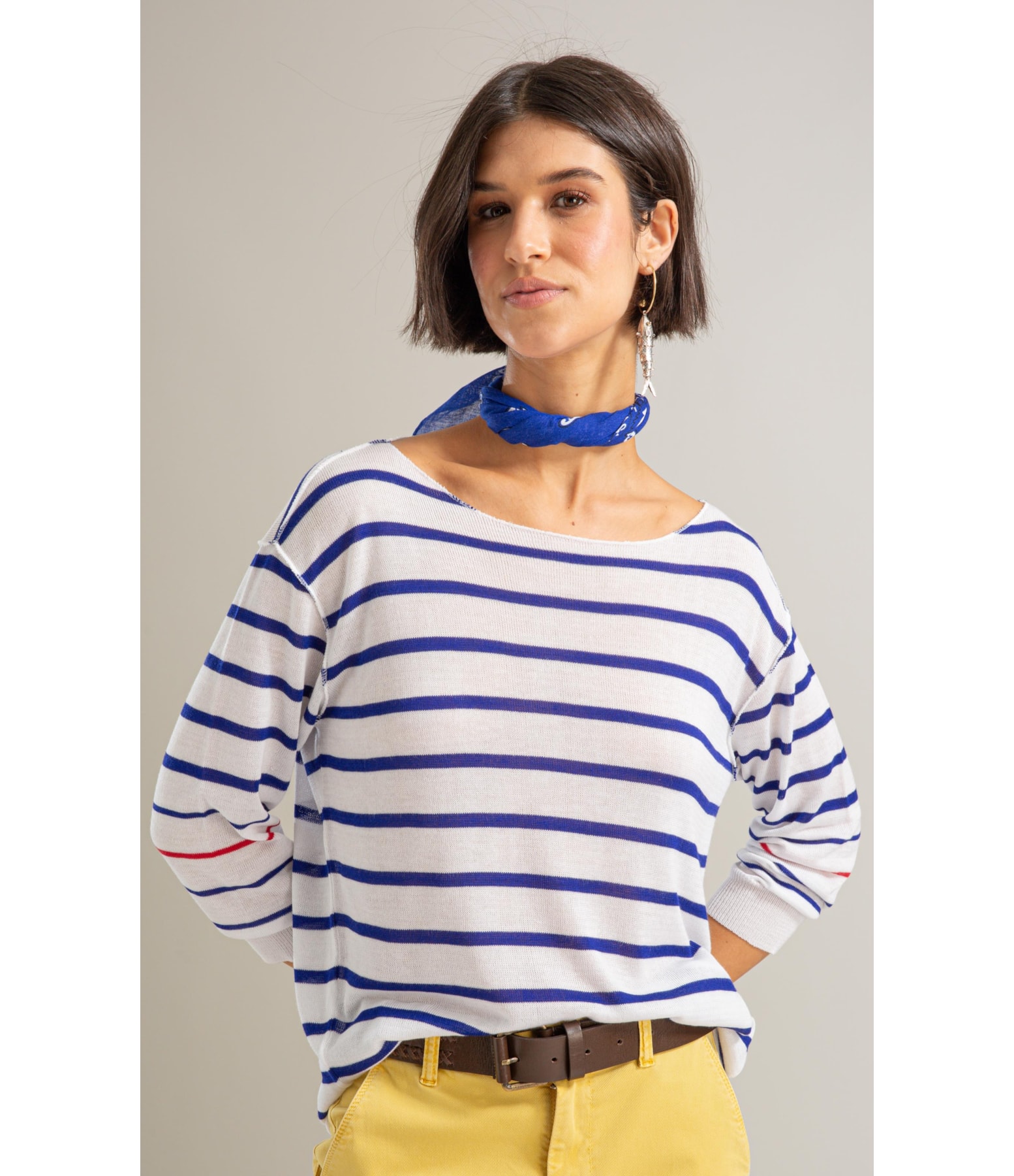 Tricot Aria Unfinished Listrado Bicolor Branco