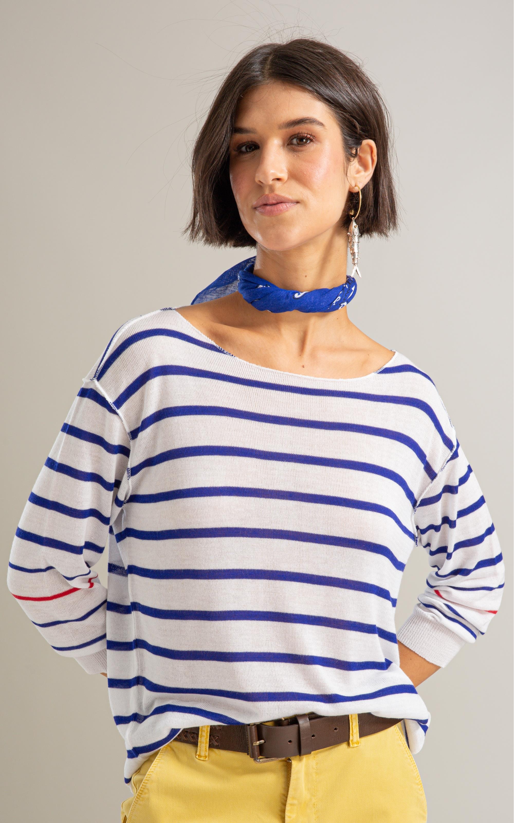 Tricot Aria Unfinished Listrado Bicolor Branco