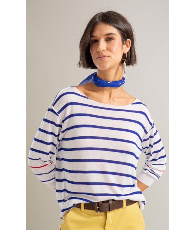 Tricot Aria Unfinished Listrado Bicolor Branco