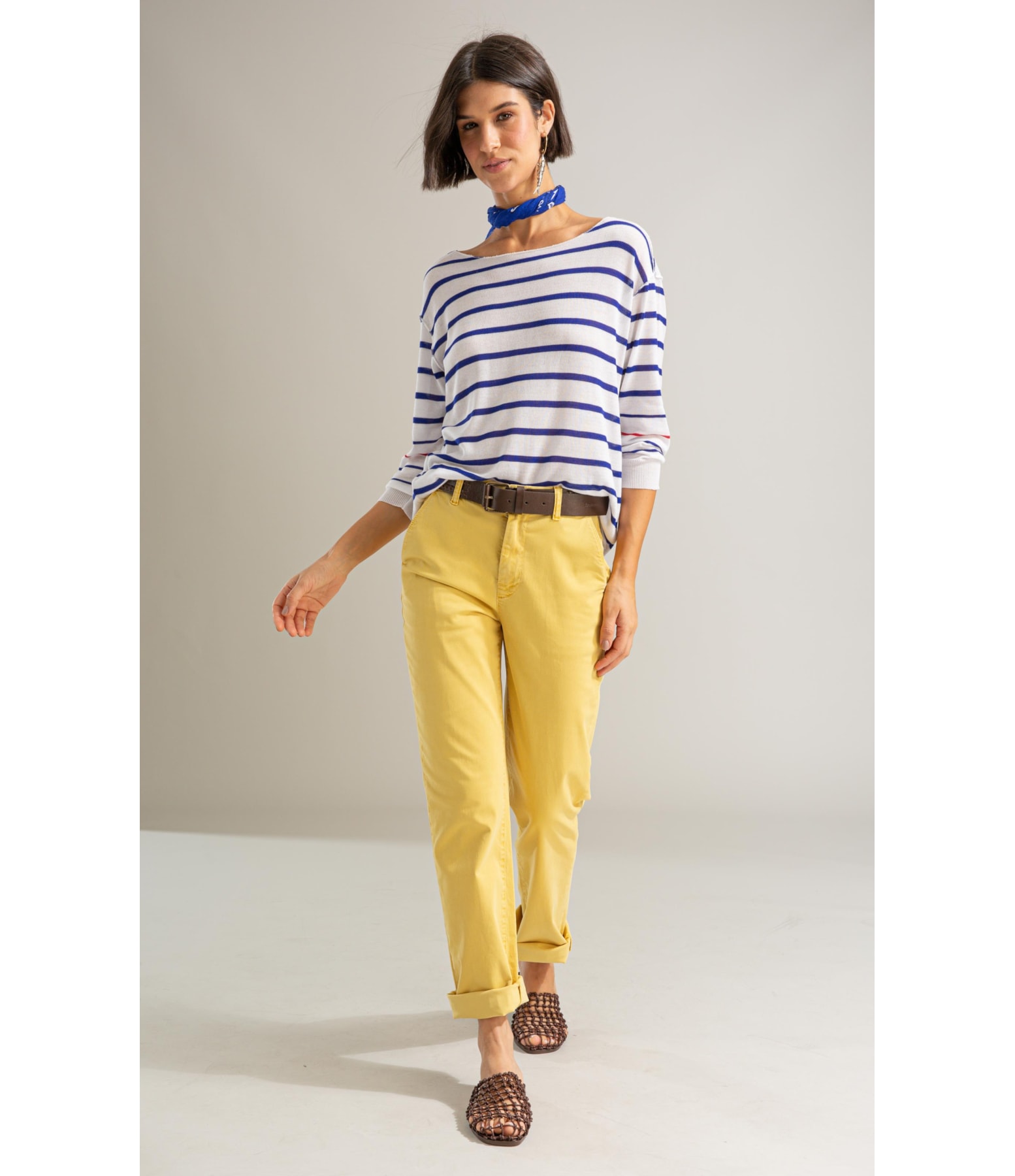 Tricot Aria Unfinished Listrado Bicolor Branco