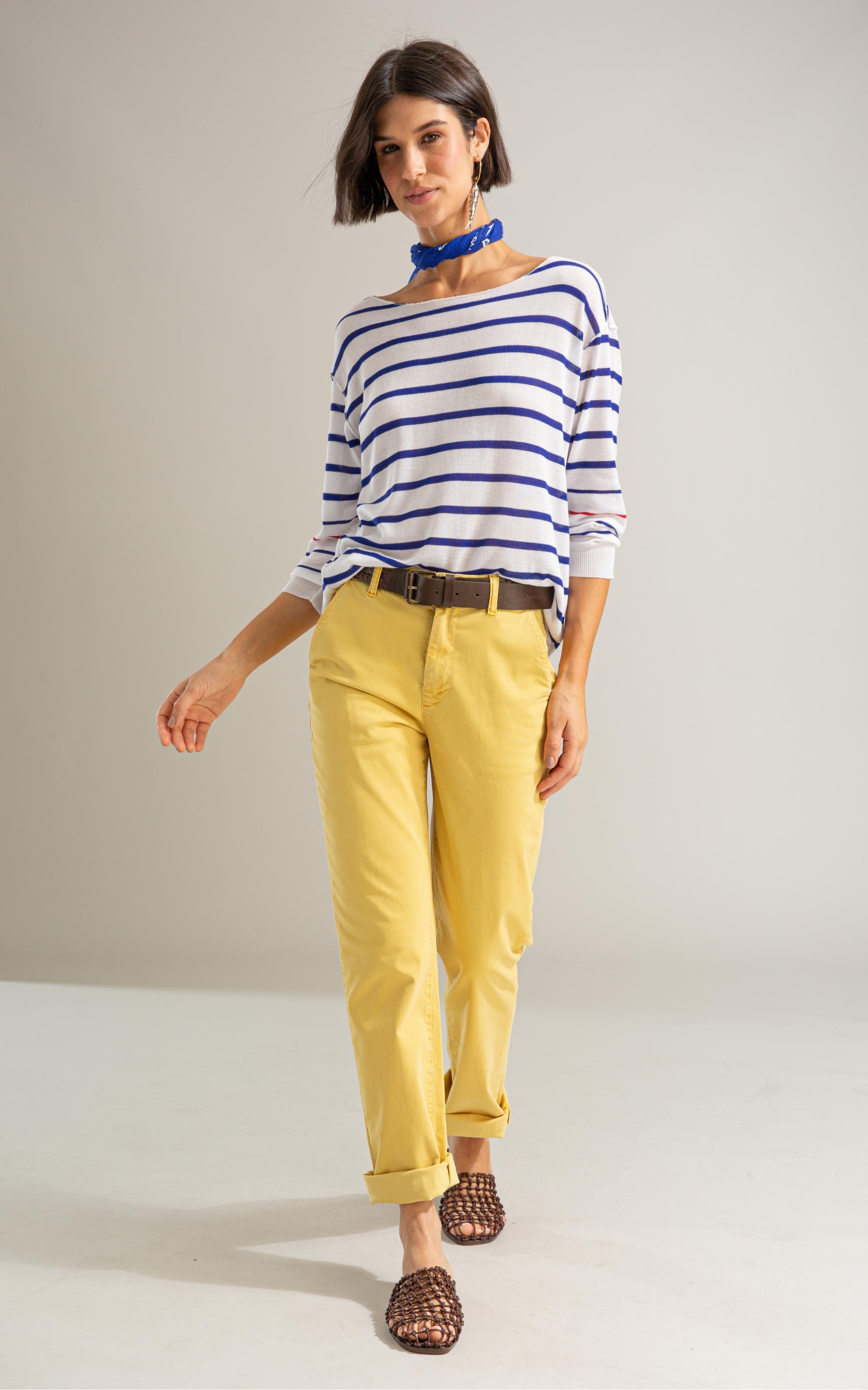 Tricot Aria Unfinished Listrado Bicolor Branco