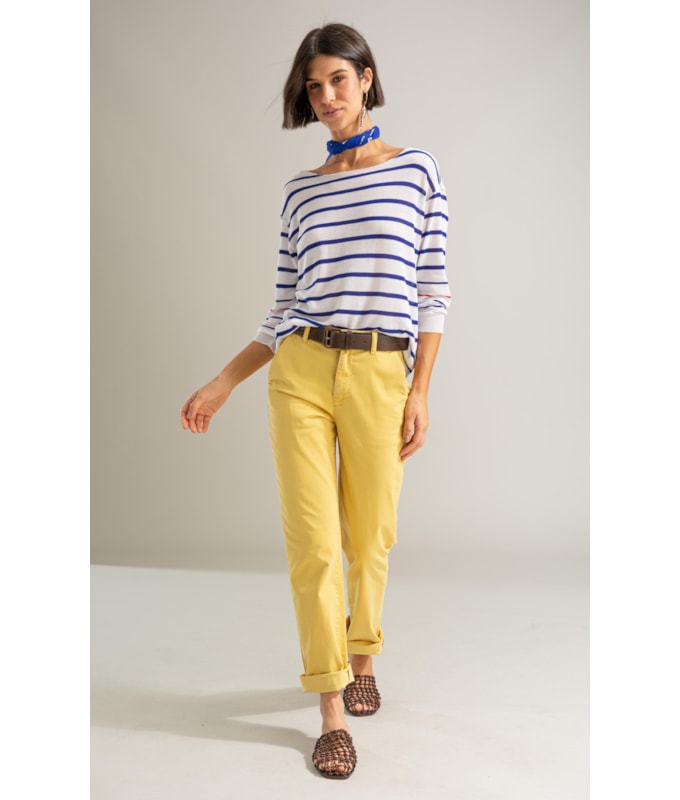 Tricot Aria Unfinished Listrado Bicolor Branco