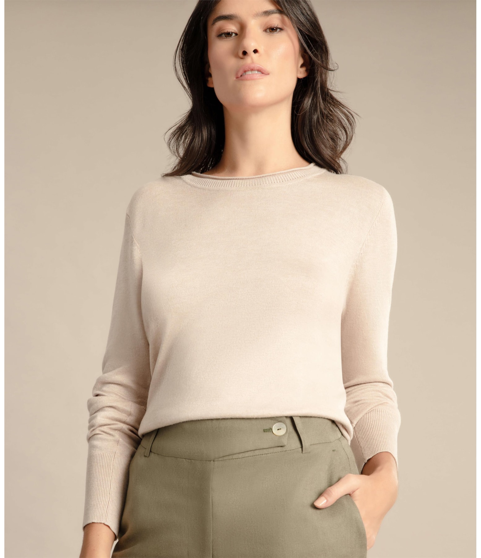 Tricot Basic Sweater Rch Fem Areia