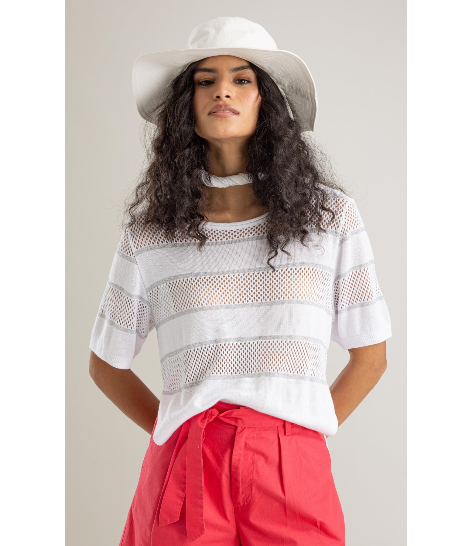 Tricot Bela Shine Listrado Branco