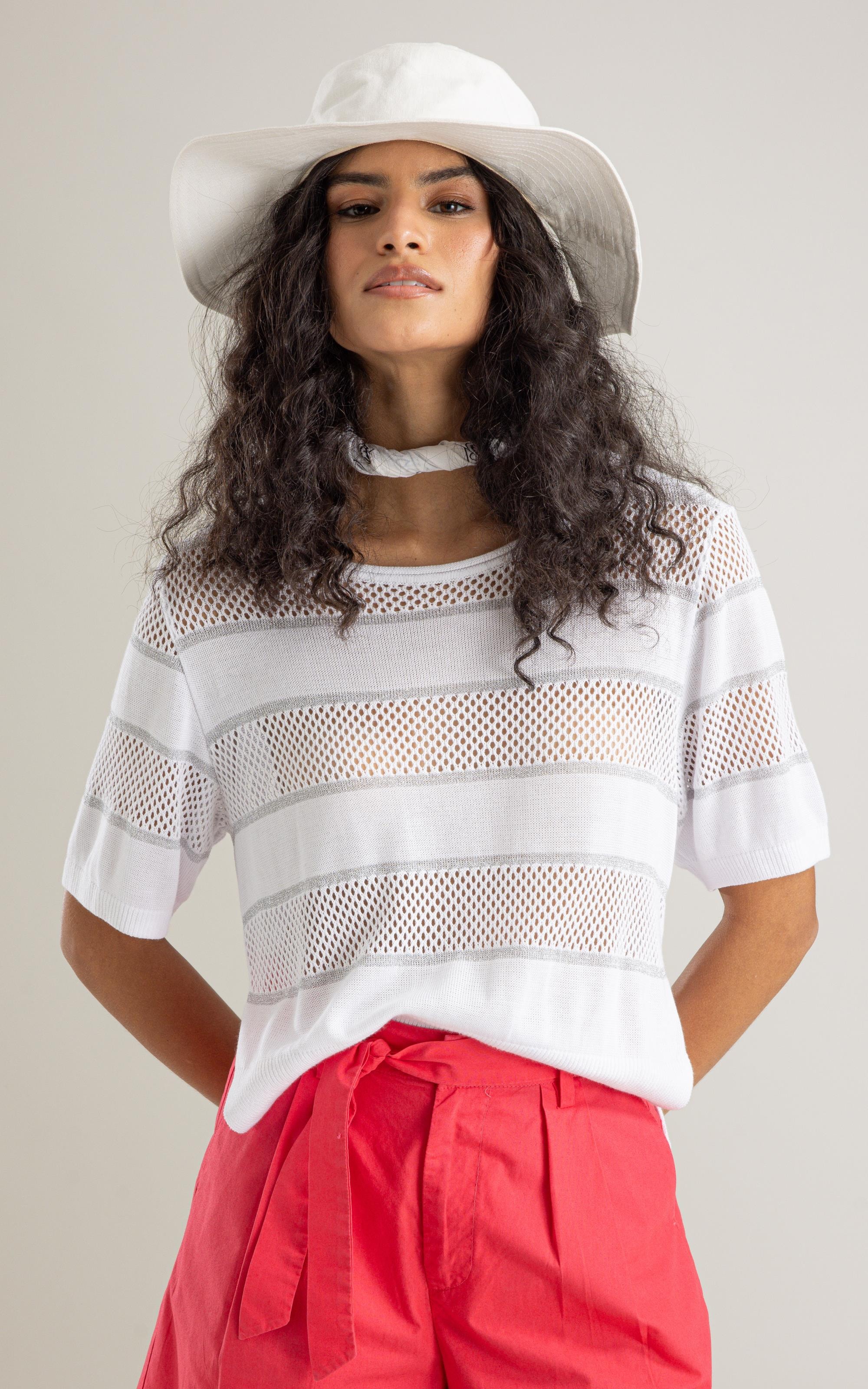 Tricot Bela Shine Listrado Branco