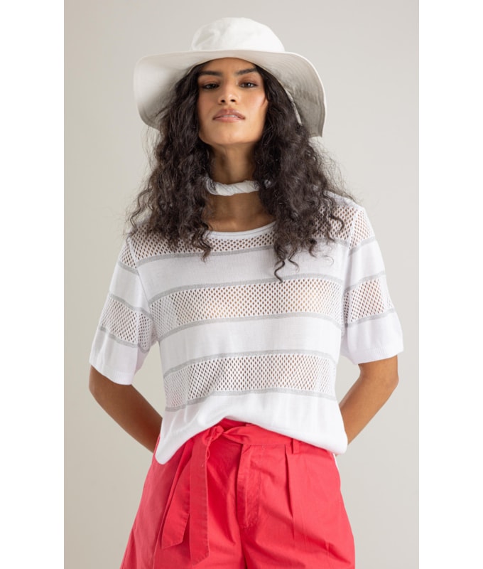 Tricot Bela Shine Listrado Branco