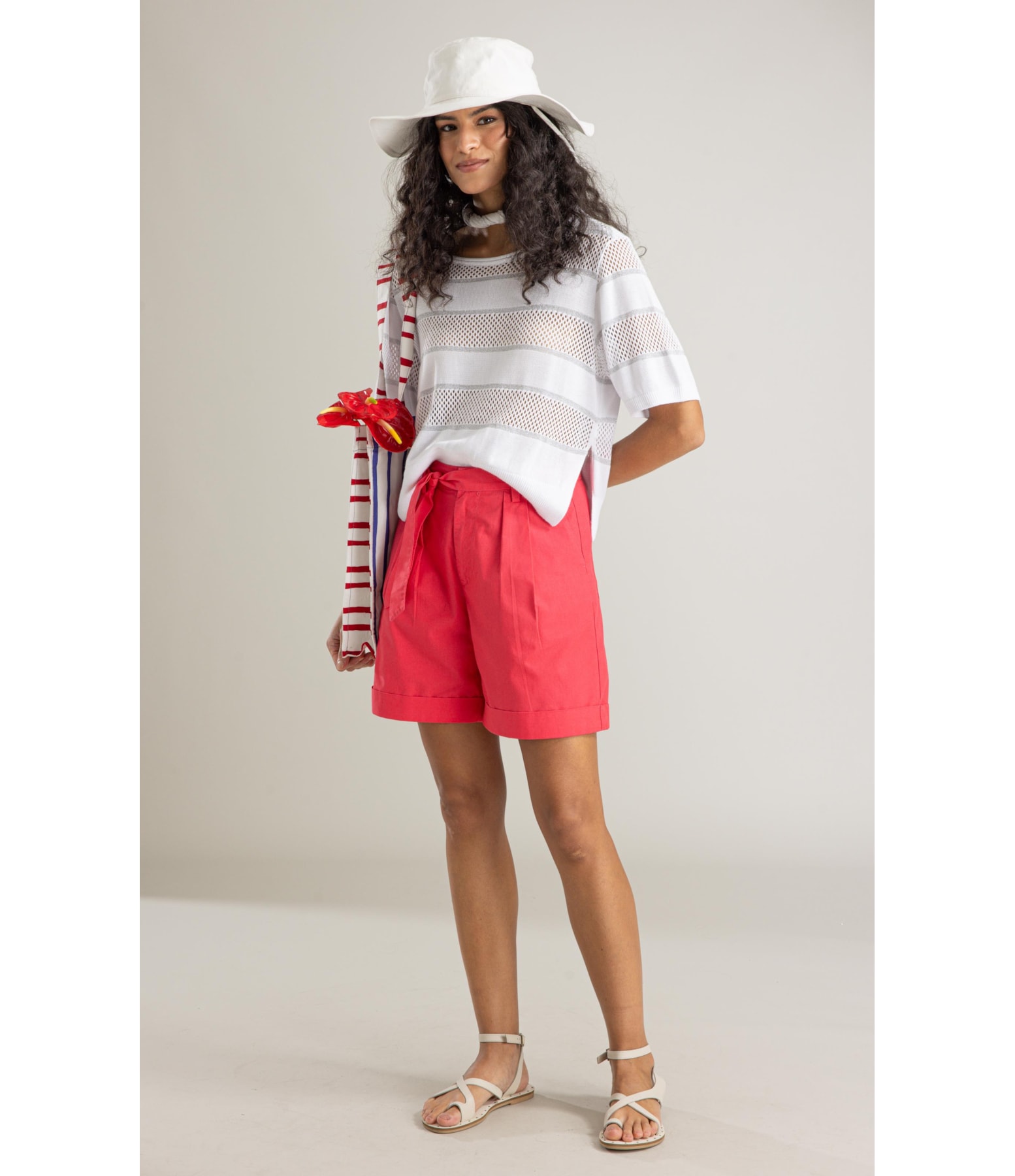 Tricot Bela Shine Listrado Branco