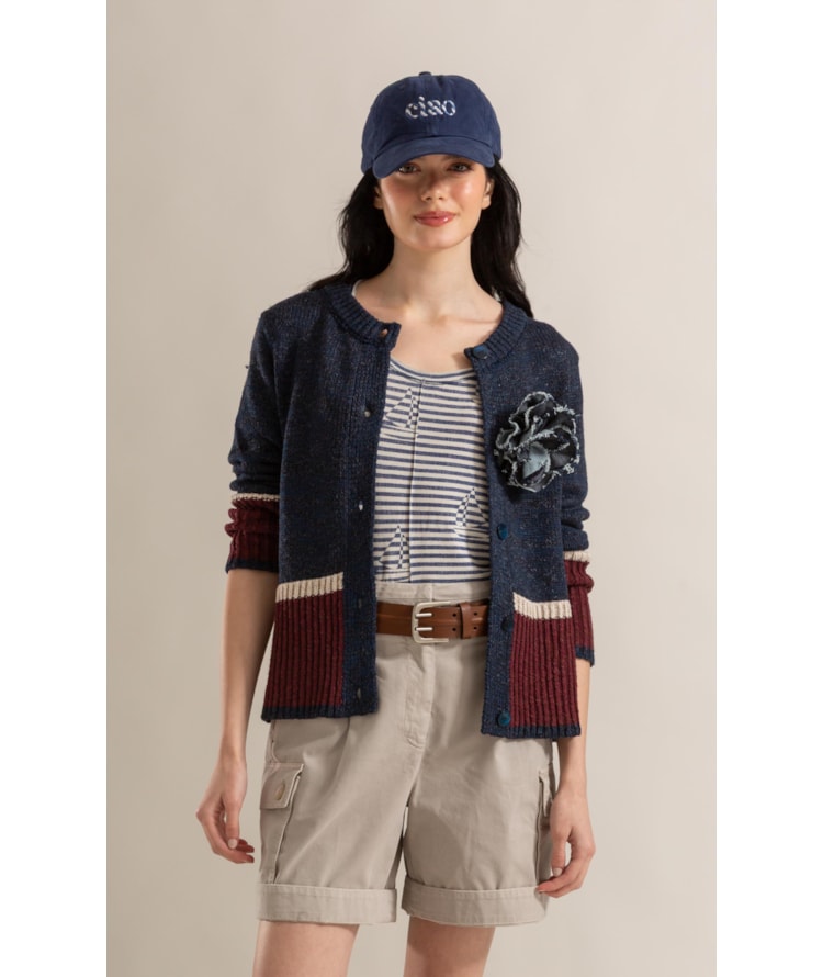 Tricot Cardigan Aura Tricolor Marinho