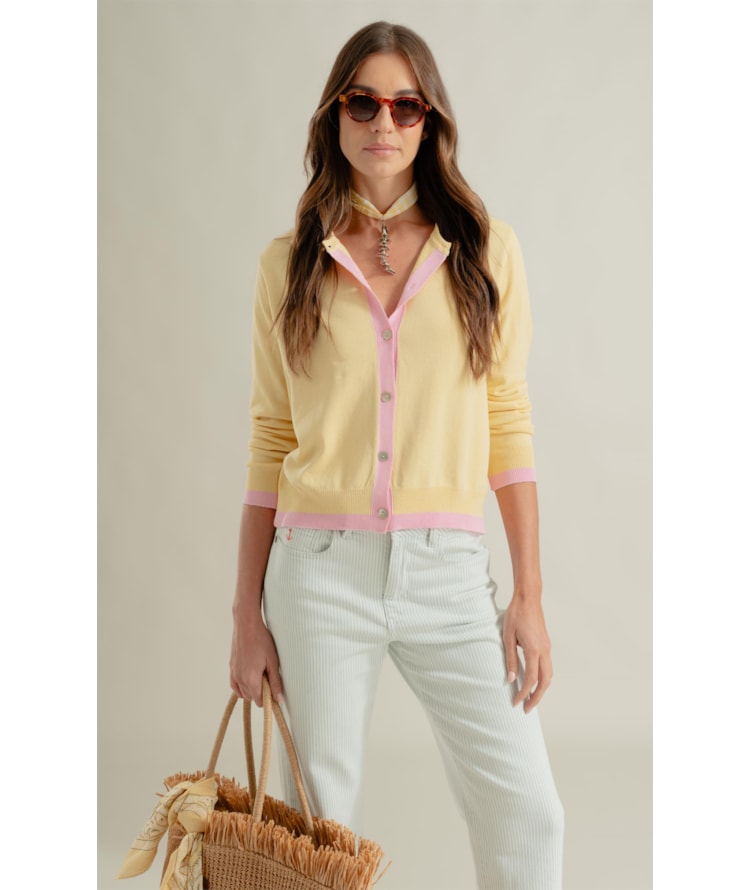Tricot Cardigan Inès Bicolor Amarelo Claro
