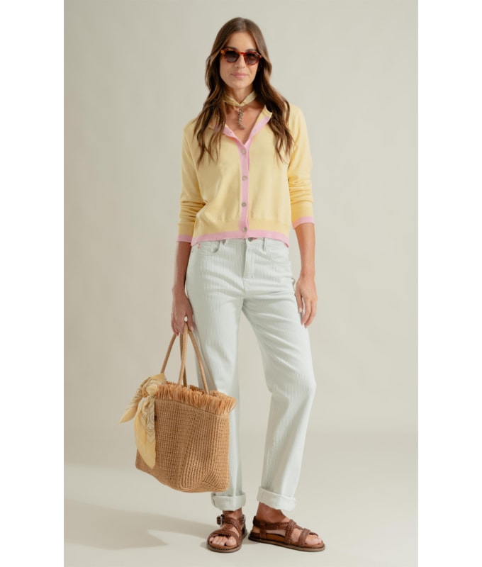 Tricot Cardigan Inès Bicolor Amarelo Claro