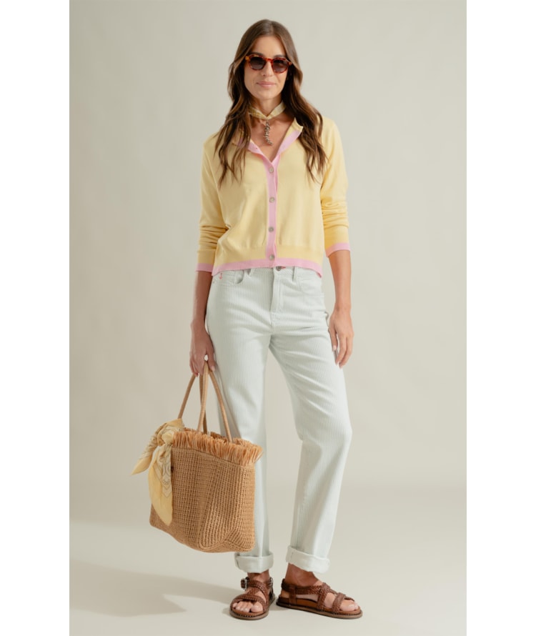 Tricot Cardigan Inès Bicolor Amarelo Claro