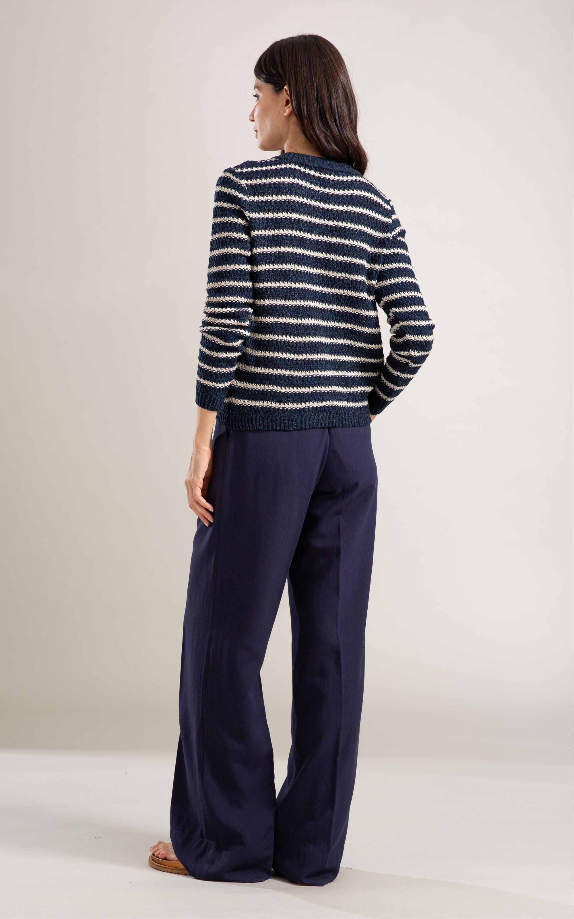 Tricot Cardigan Mira Listrado Marinho