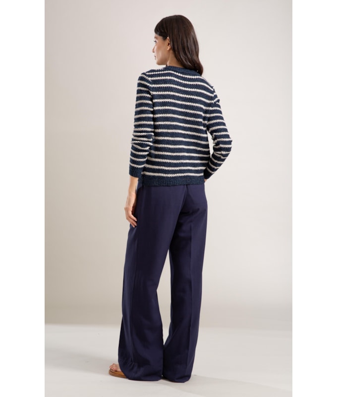 Tricot Cardigan Mira Listrado Marinho