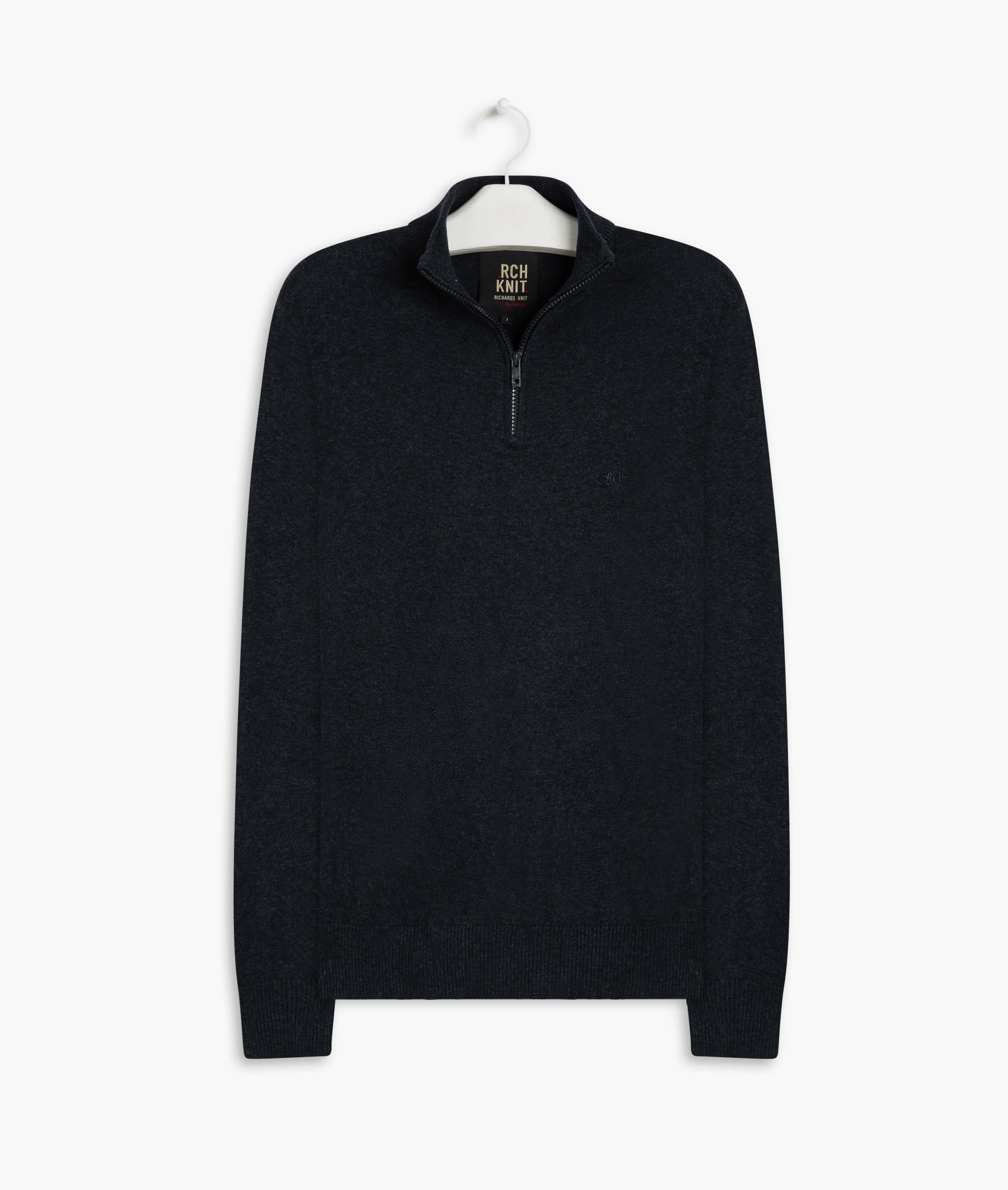 Tricot Cashmere Gola Zíper Saara Con Dark Navy