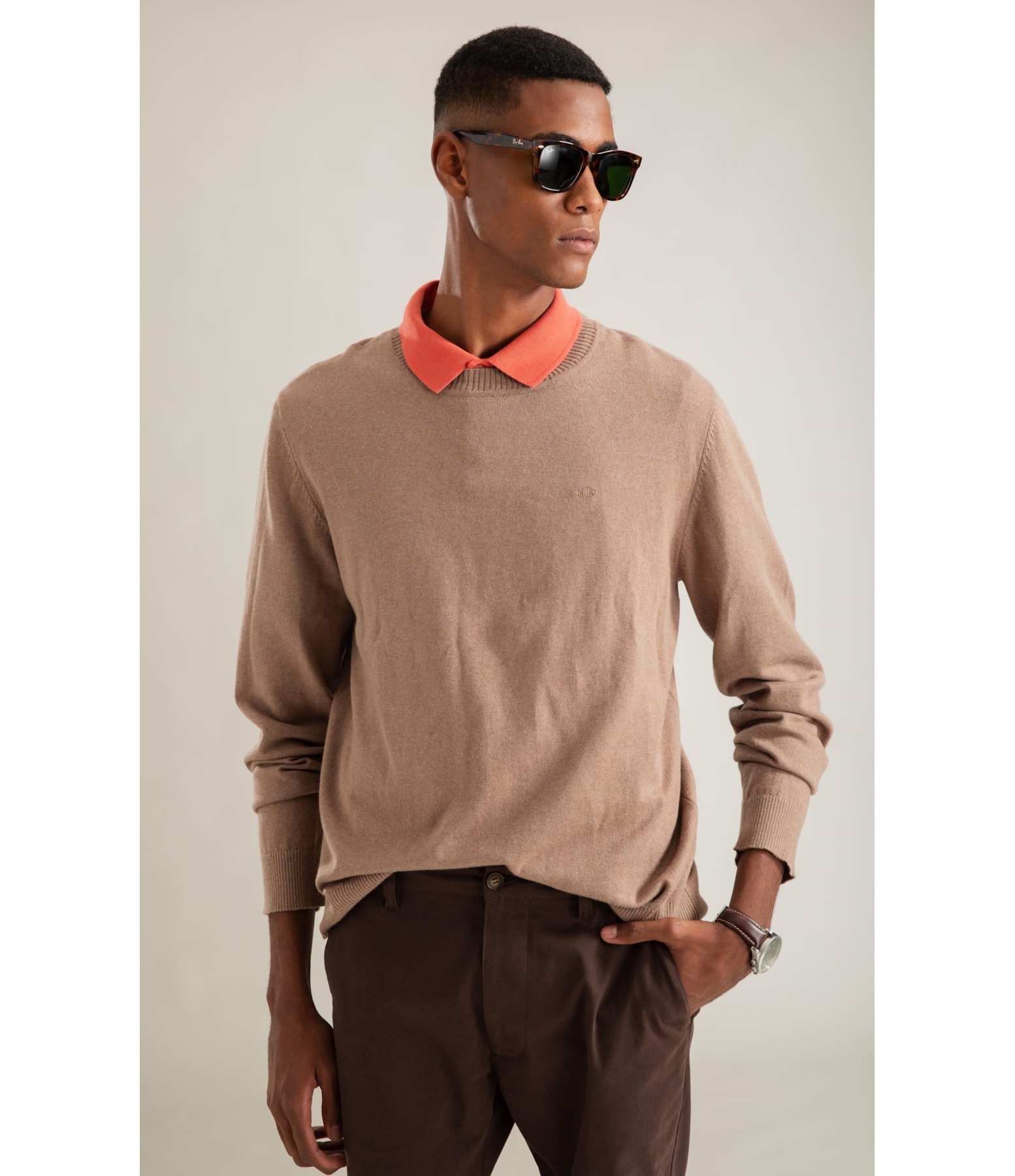 Tricot Cotton Cashmere Gola Careca Sandy Mescla