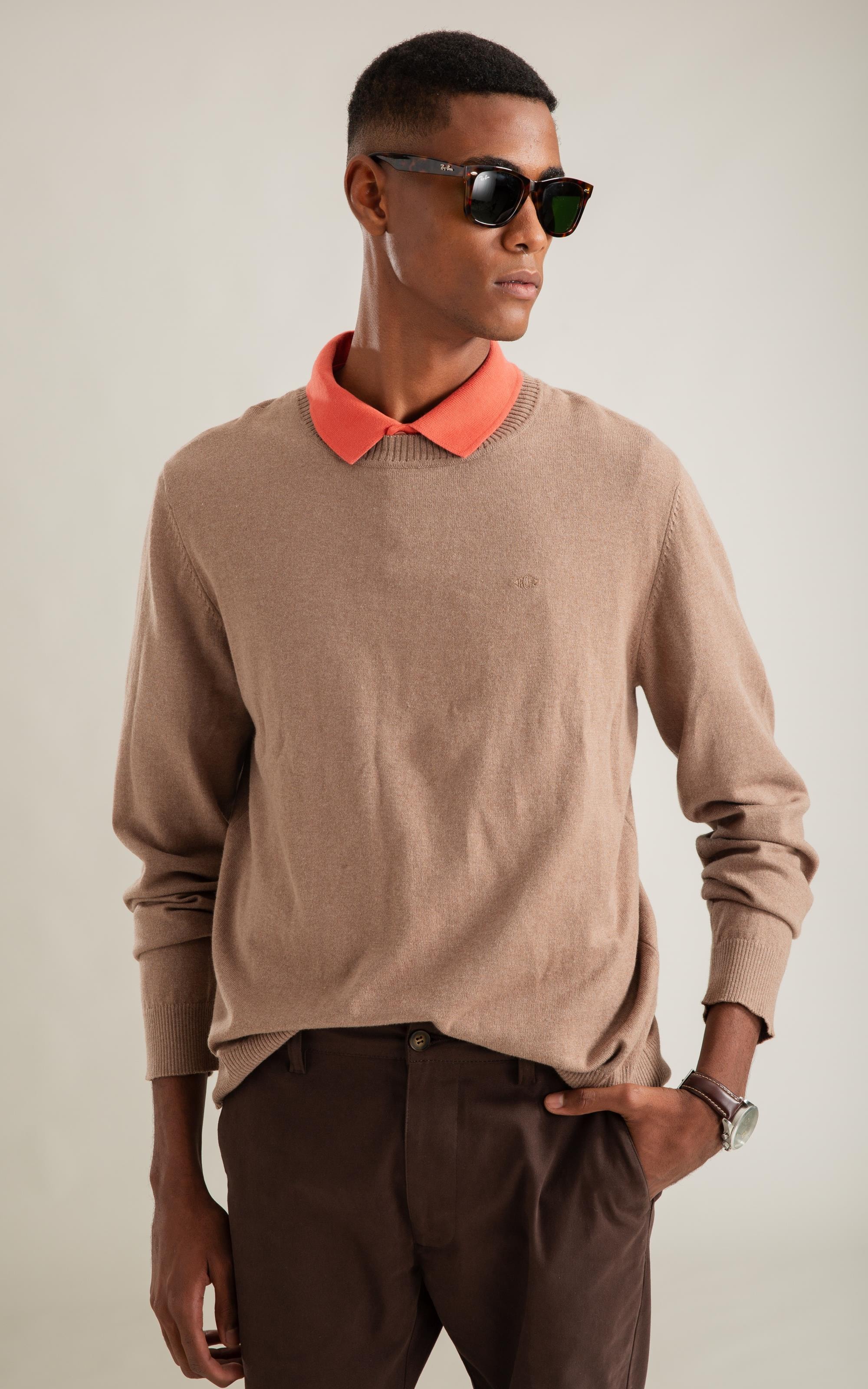 Tricot Cotton Cashmere Gola Careca Sandy Mescla