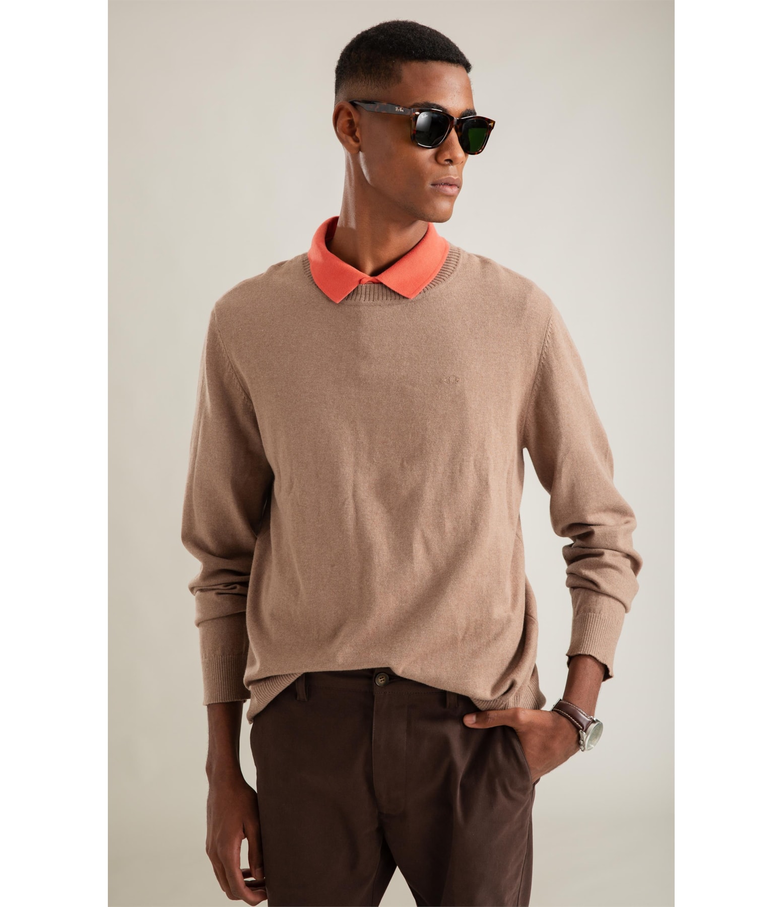 Tricot Cotton Cashmere Gola Careca Sandy Mescla