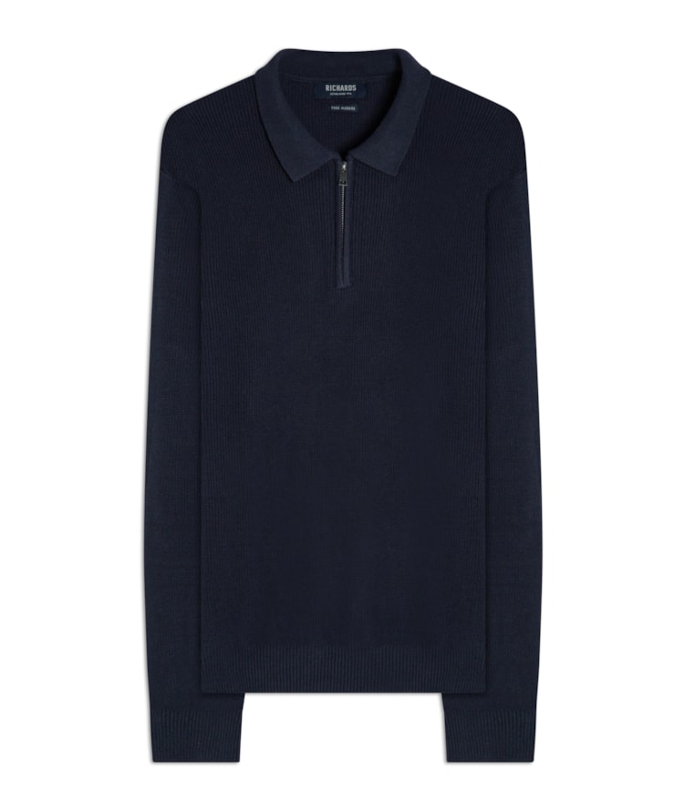 Tricot Edy Cotton Zipper Polo Marinho