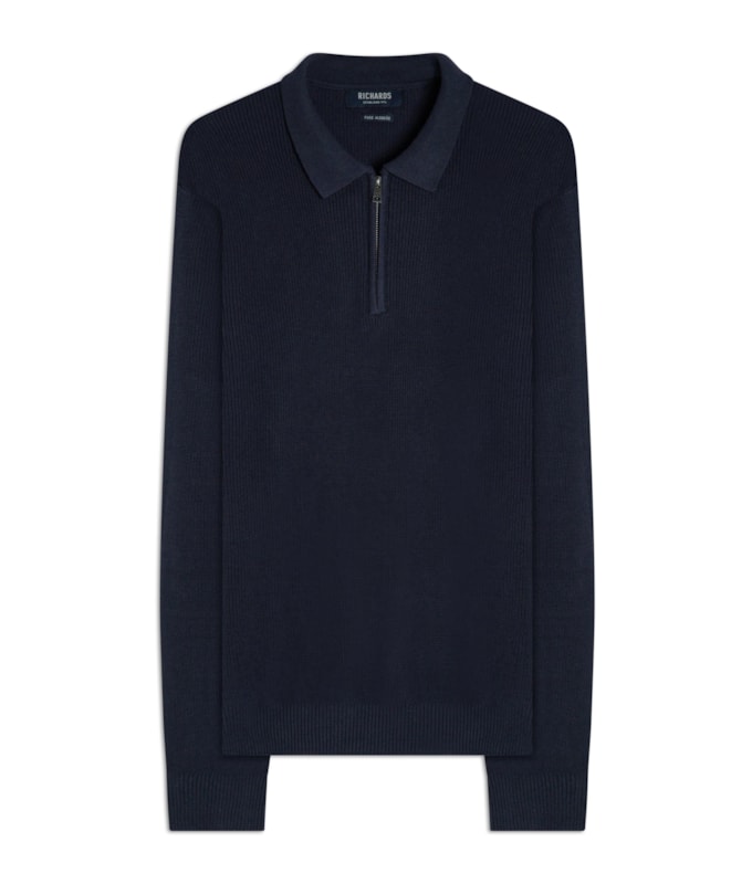 Tricot Edy Cotton Zipper Polo Marinho