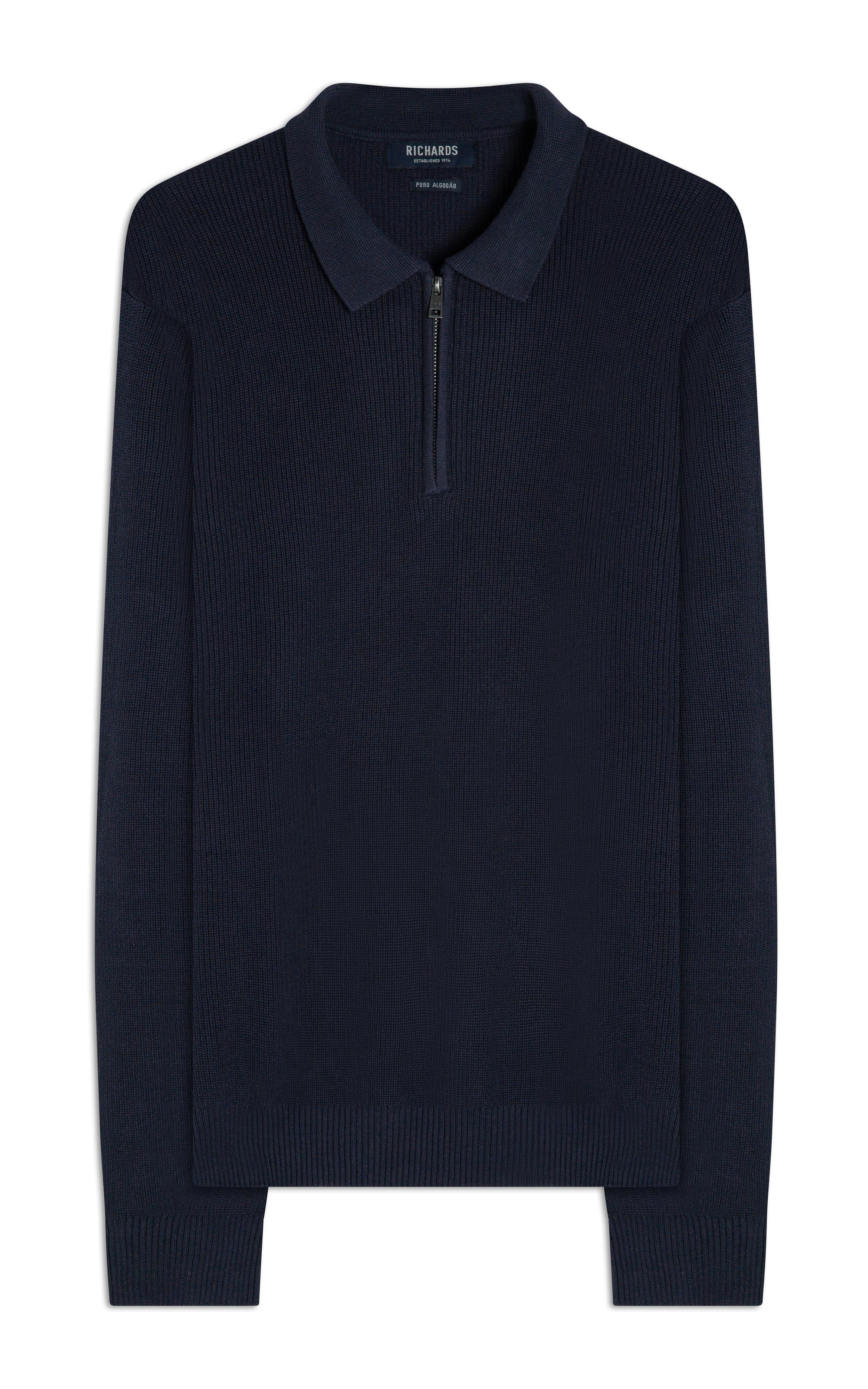 Tricot Edy Cotton Zipper Polo Marinho