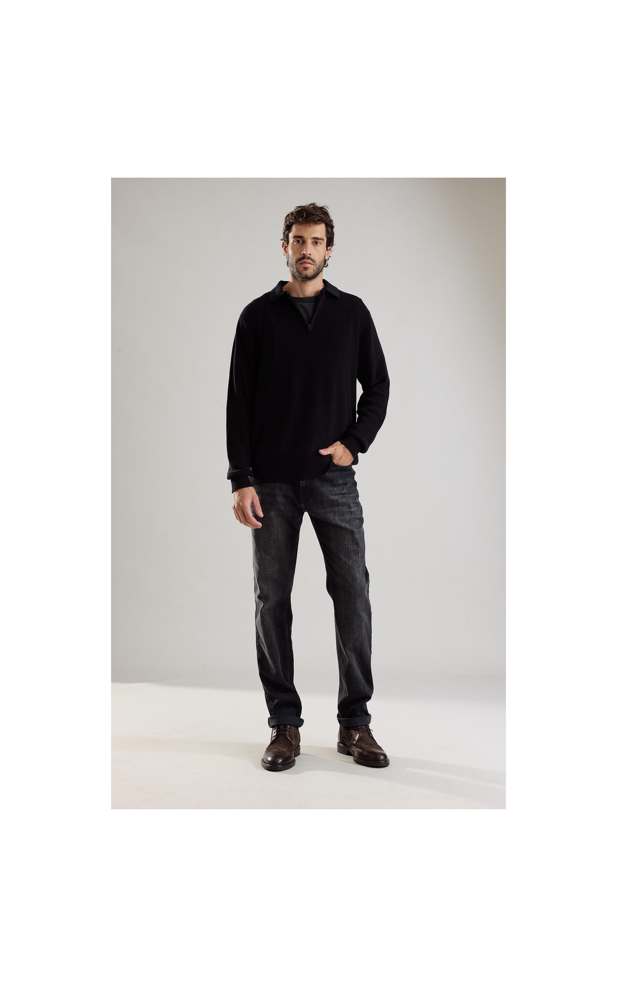 Tricot Edy Cotton Zipper Polo Preto