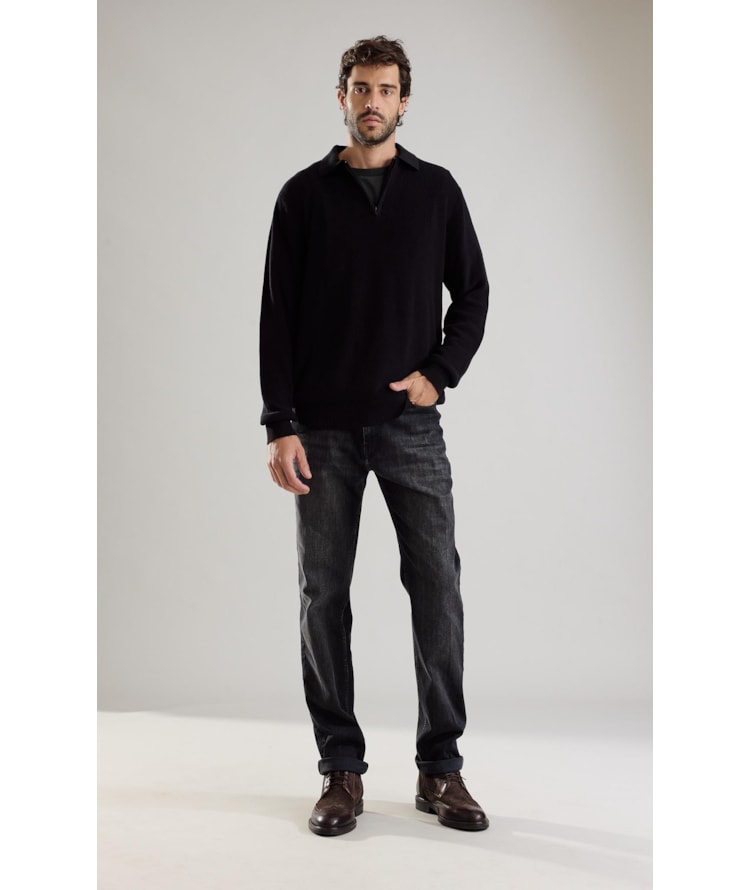 Tricot Edy Cotton Zipper Polo Preto
