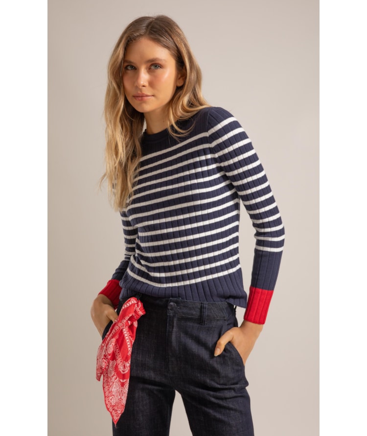 Tricot Elia Listrado Ml Marinho